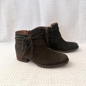 Born Dark Green Olive Suede Montilla Ankle Faux Wrap Inner Zipper Boots 6.5